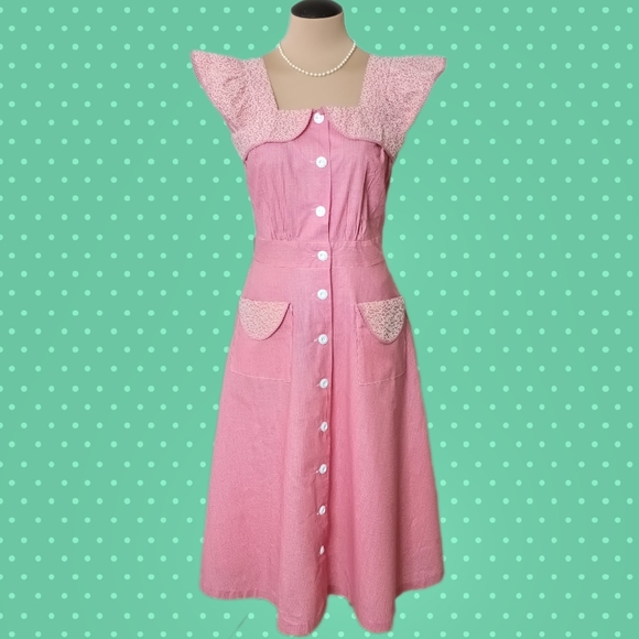 Vintage Dresses & Skirts - SOLD 40s Vintage Princess Peggy Button Gingham Front House Dress Rockabilly VLV